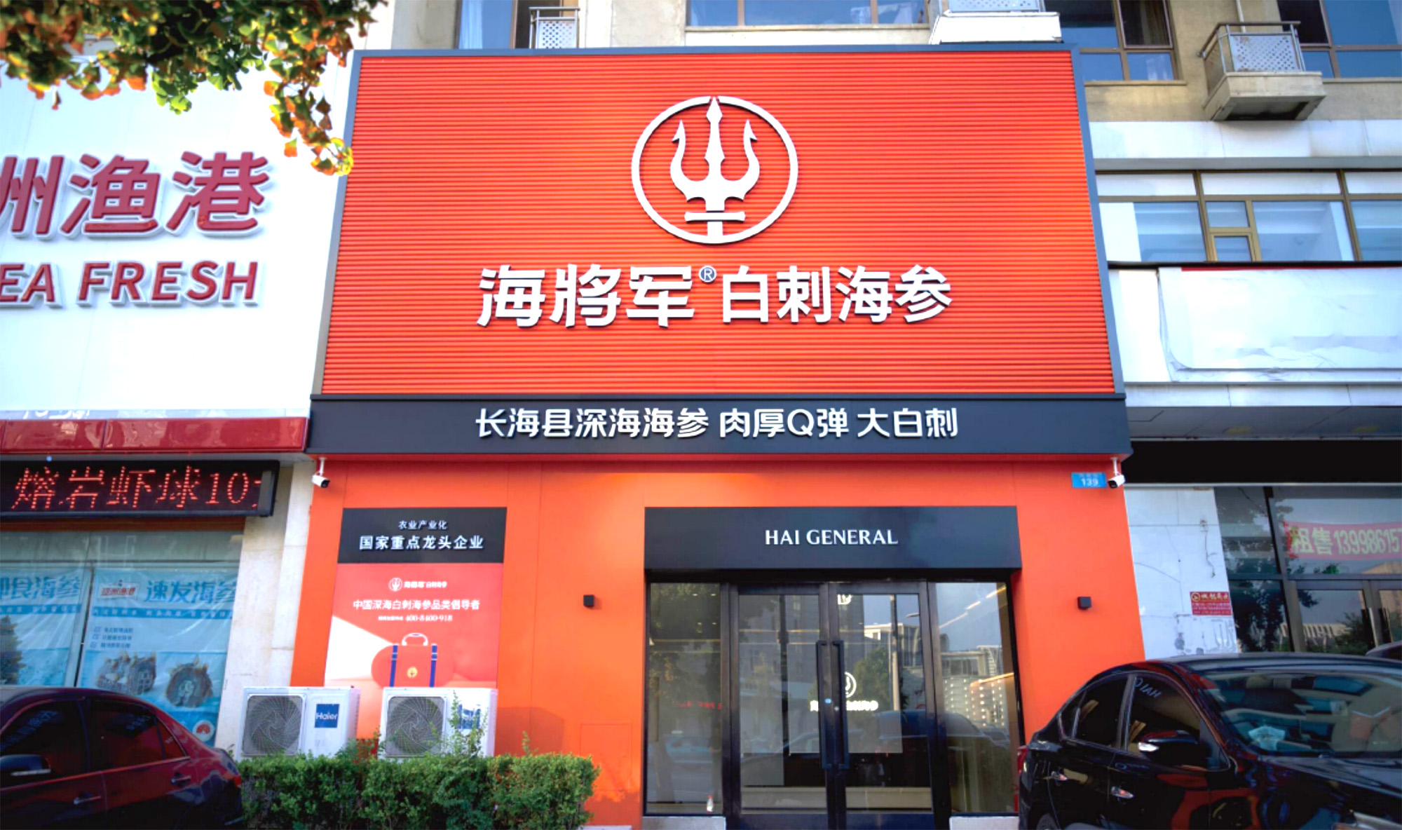 海将军海参加盟实体店展示，海将军®白刺海参体验店集品牌产品展示、销售、海参文化传递、社交三层空间为一体，致力于推广和传承海参滋补文化，以白刺海参新品类助力海参产业创新发展，为客户提供更优质的产品和服务。